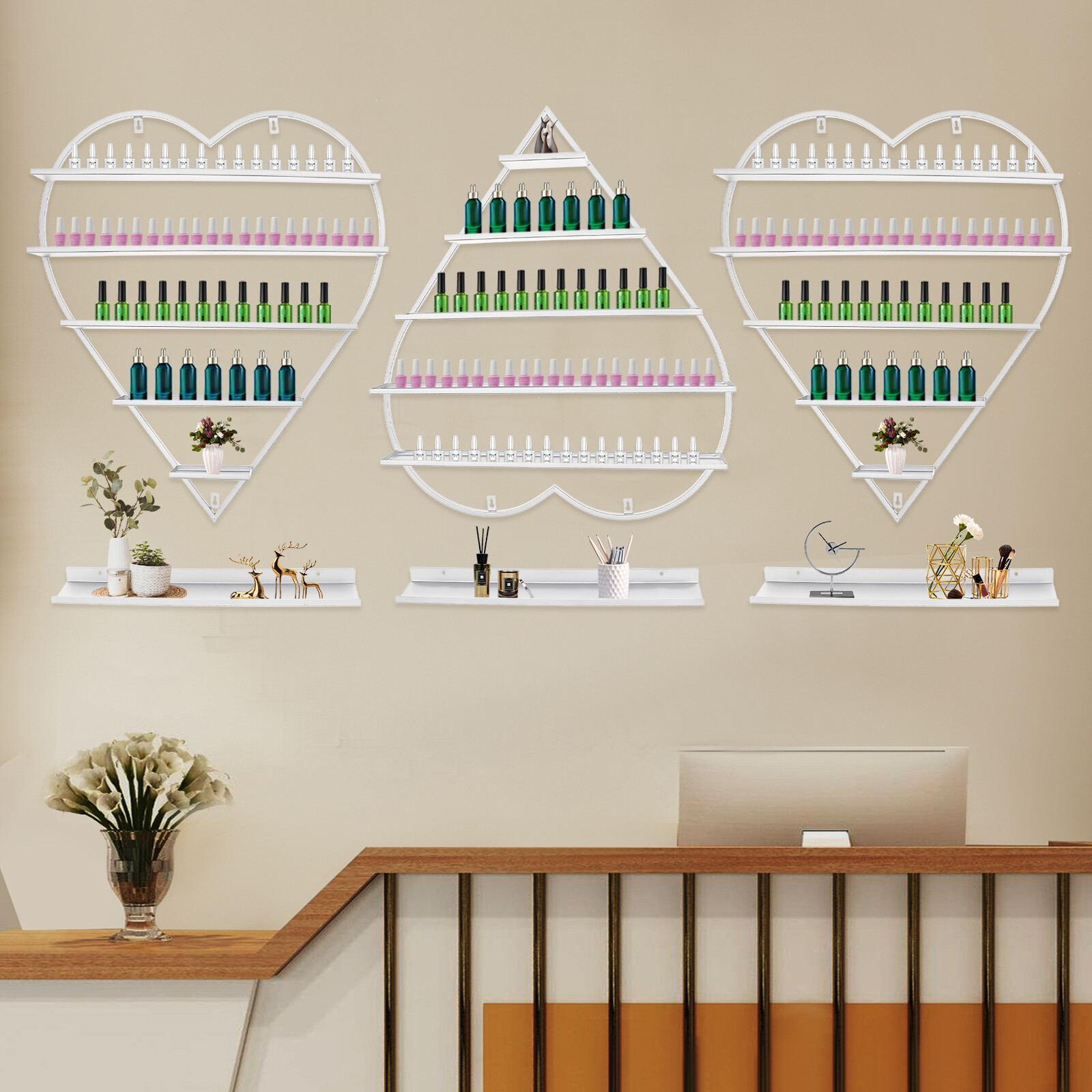 White Wall Nail Polish Storage Racks Heart-shaped Display Rack Polish Organizer