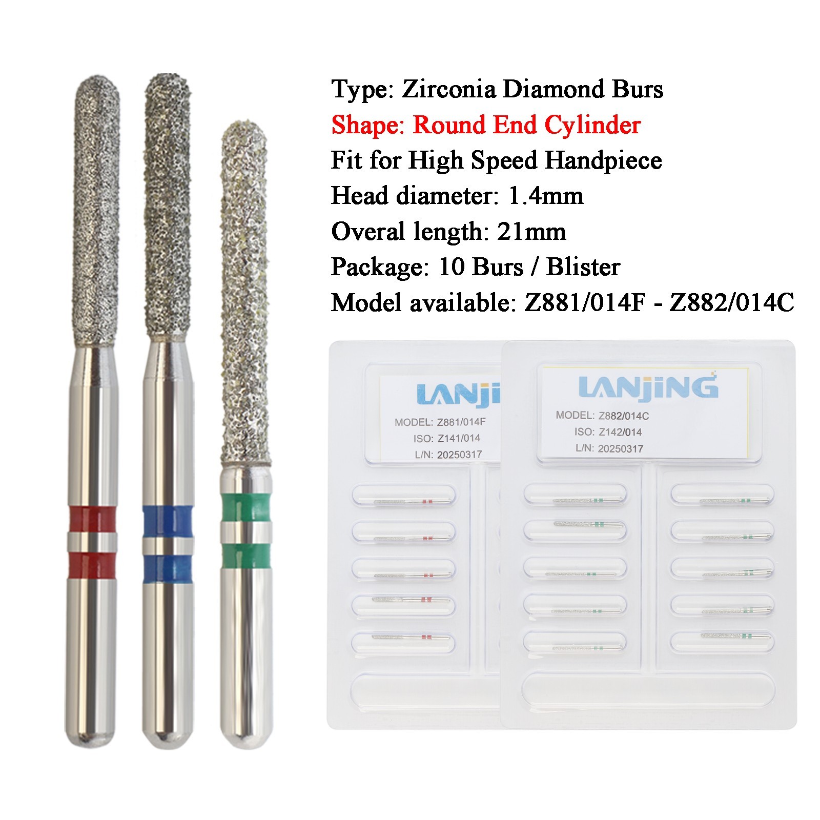 Zirconia Diamond Burs Dental FG High Speed Burr Football Round Fine Medium Grit