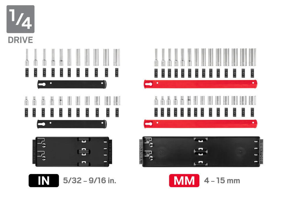 Tekton 1/4, 3/8, 1/2 Inch 12 Point Socket Set, Rails And Trays (214 Pieces)