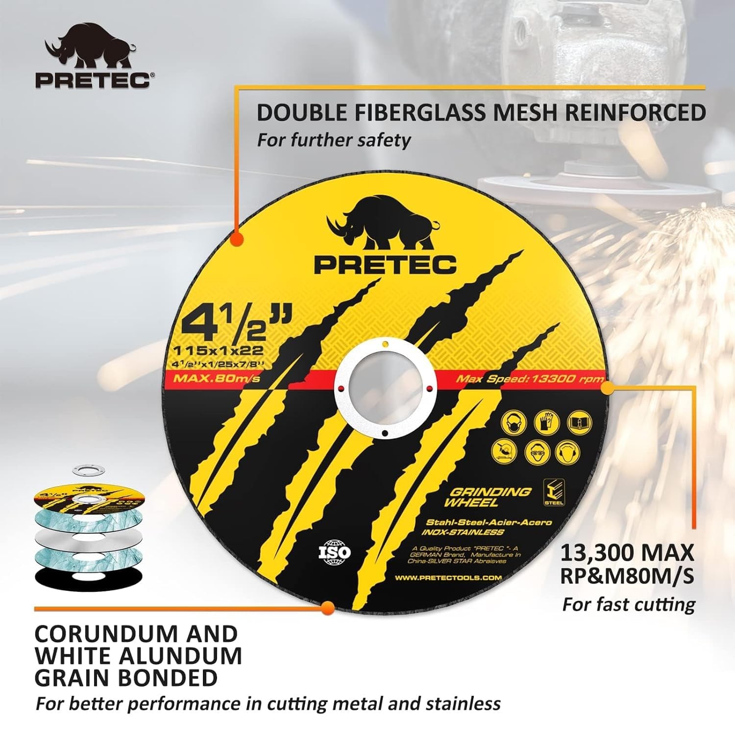 PRETEC 4-1/2″ Cut Off Wheels – Thin Discs for Metal & Stainless Steel, 7/8″ Arbo