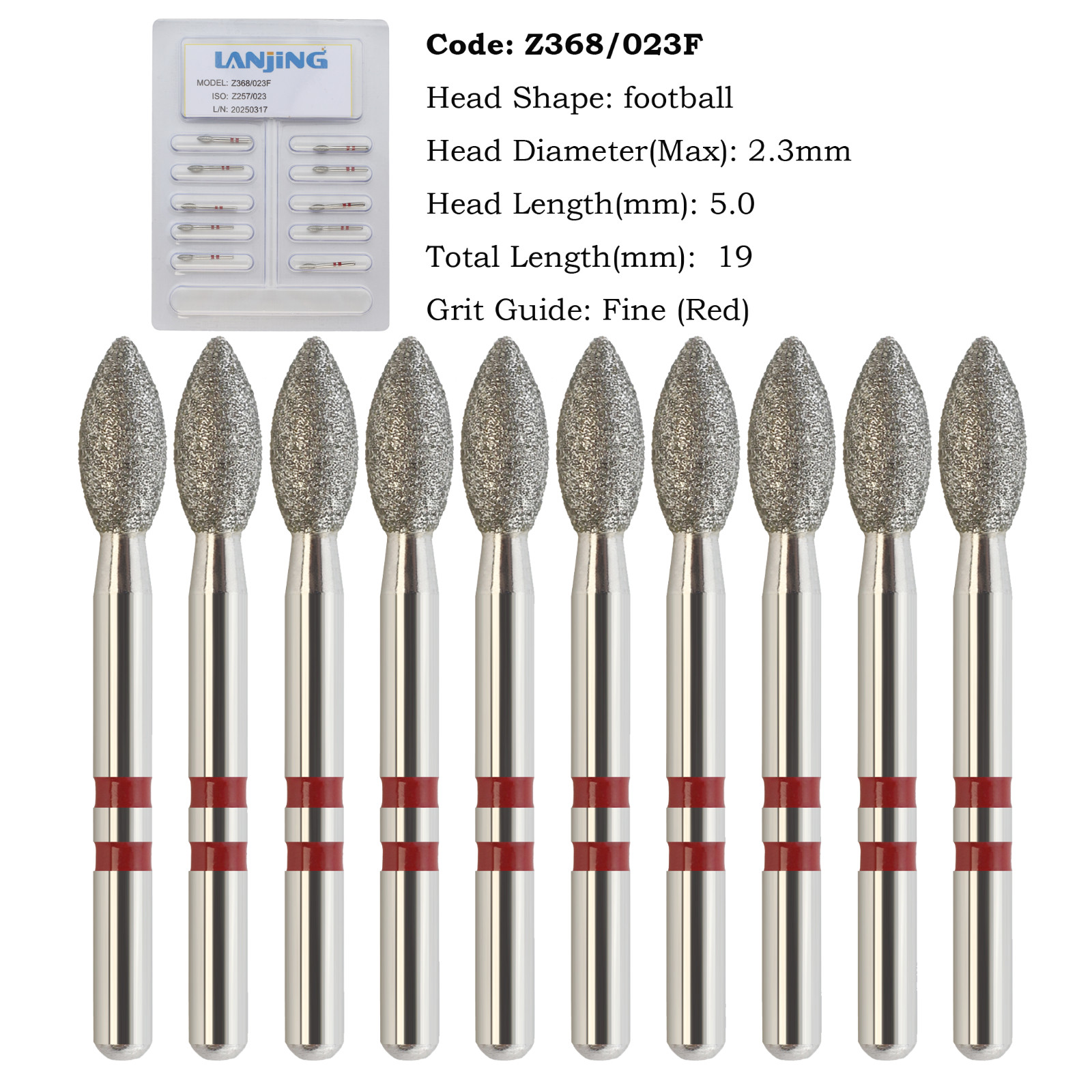 Zirconia Diamond Burs Egg Football 368 Ball Round End Taper 850 FG High Speed