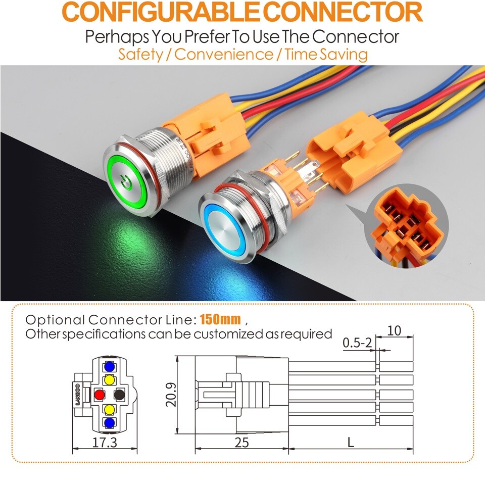 25mm Metal Button Switch buzzer bus power bell push button switch with ring Led