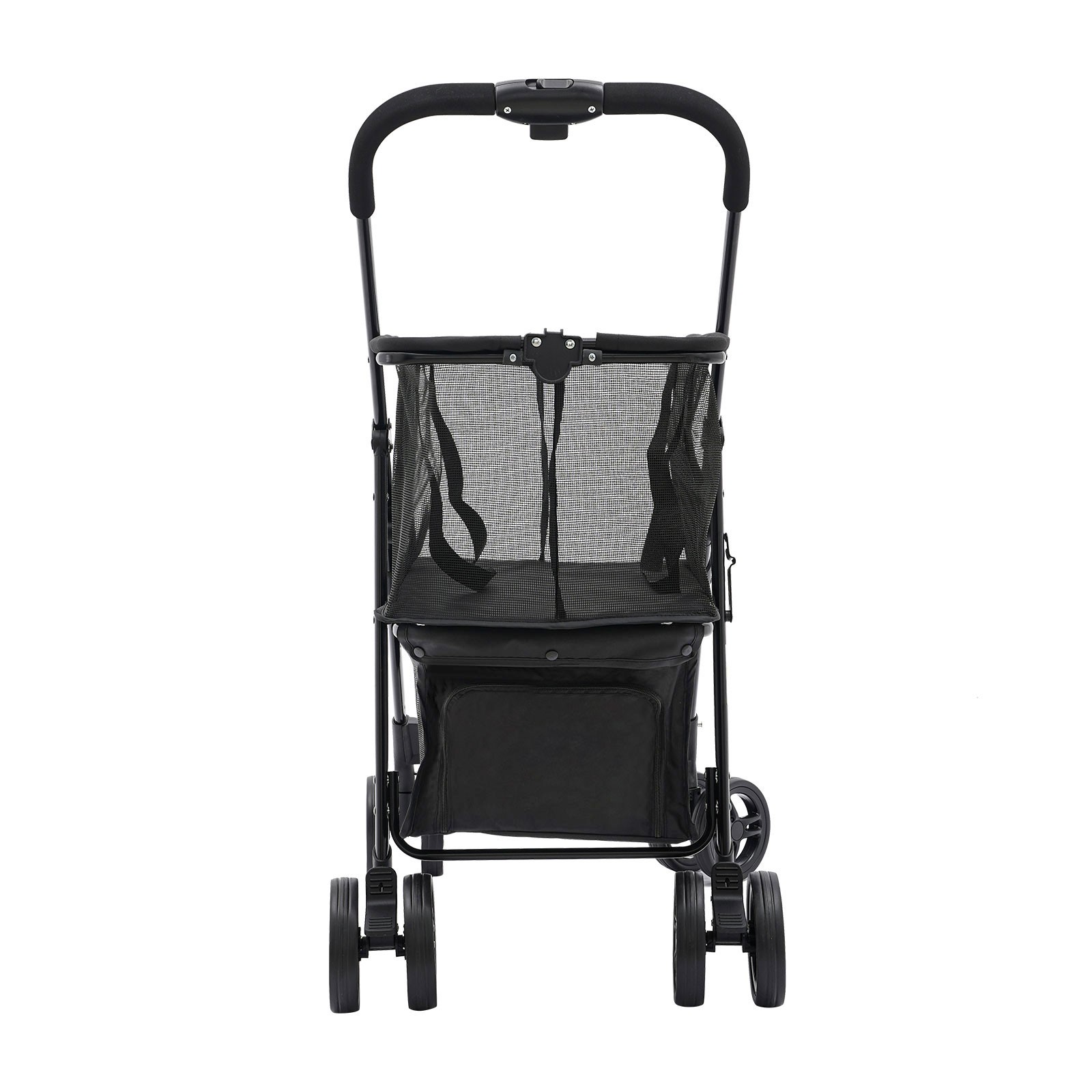 Oxford Cloth Foldable Shopping Cart 50kg Capacity Detachable Mesh Bag Black