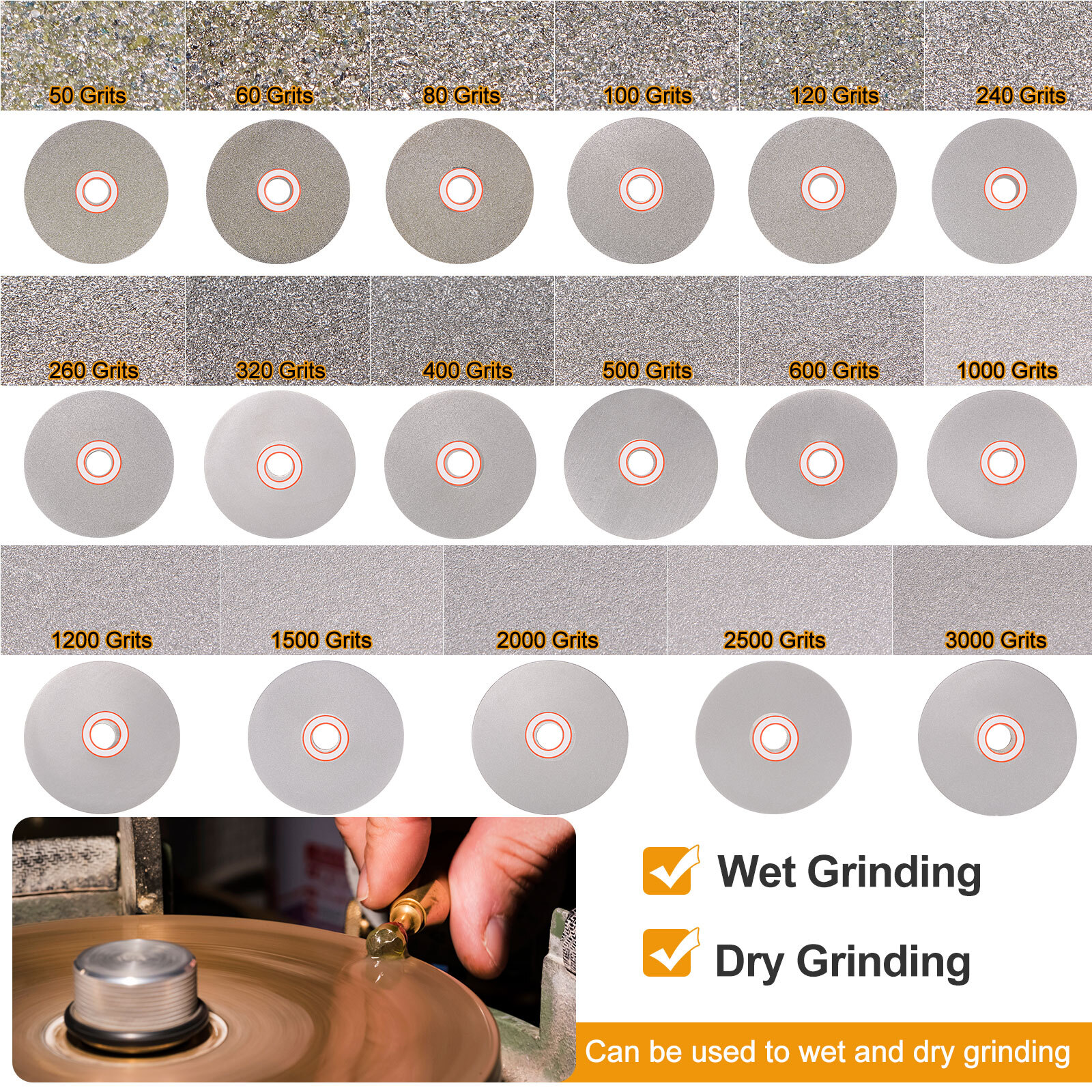 Diamond Flat Lap Disc Set 4×5/8Inch Arbor 600/1200/2000/3000 Grit Grinding Wheel
