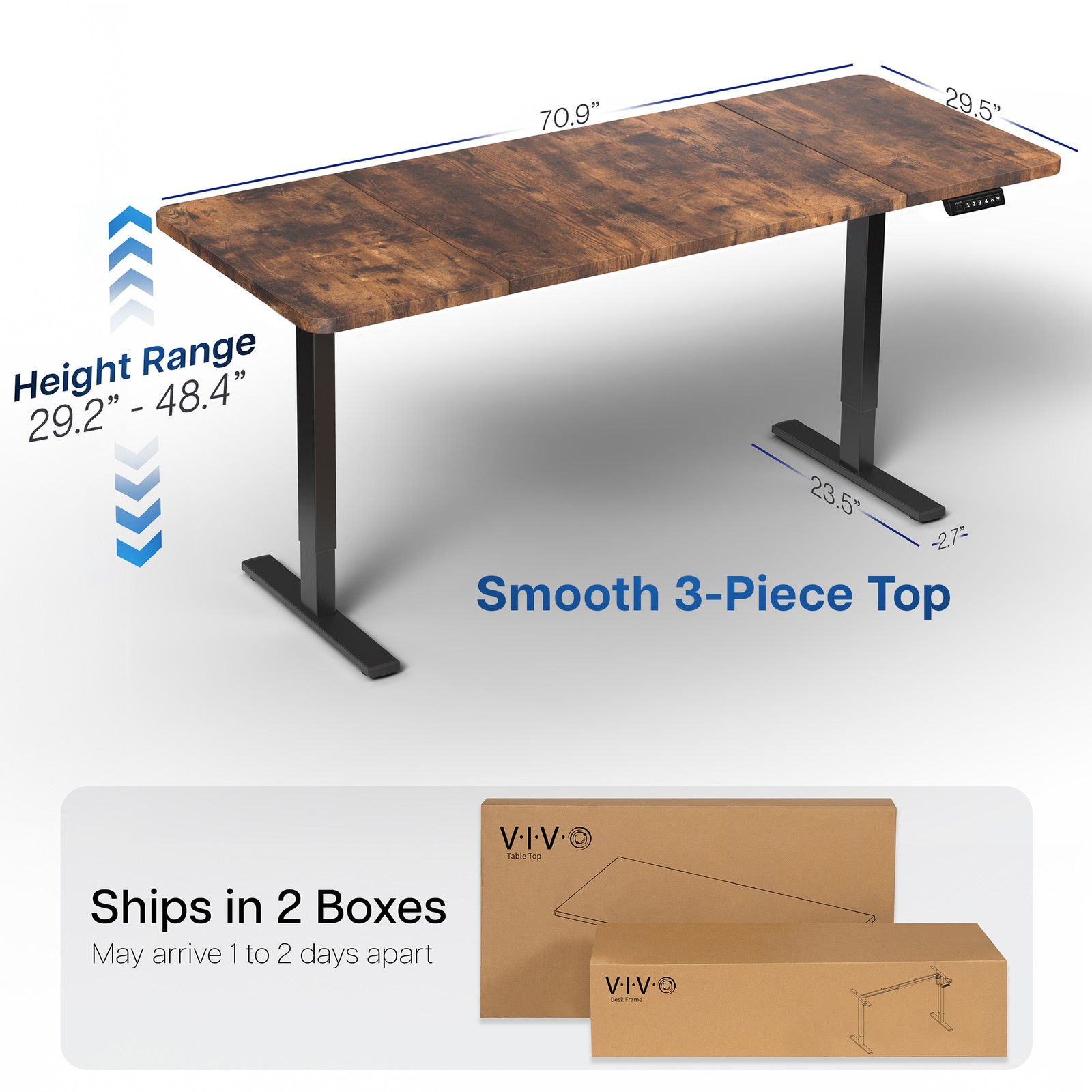VIVO Electric 71”x30” Stand Up Desk, Rustic Vintage Brown Table Top, Black Frame