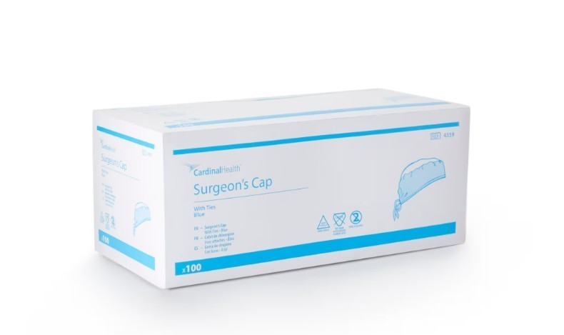 Cardinal Health Disposable Surgeon’s Cap w/Ties Blue One-Size Fits Most 100 ct