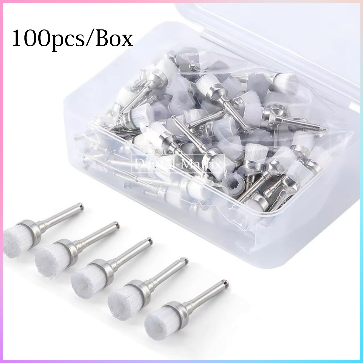 100 Pcs Dental White Nylon Brushes Latch Flat Polishing Polisher Prophy Brush