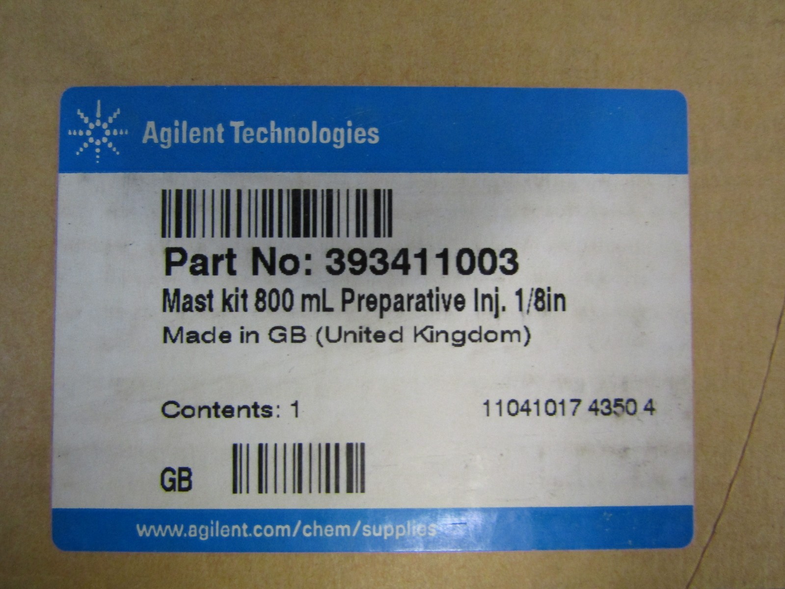 Agilent 393411003 Mast Kit 800mL Preparative Inj. 1/8in