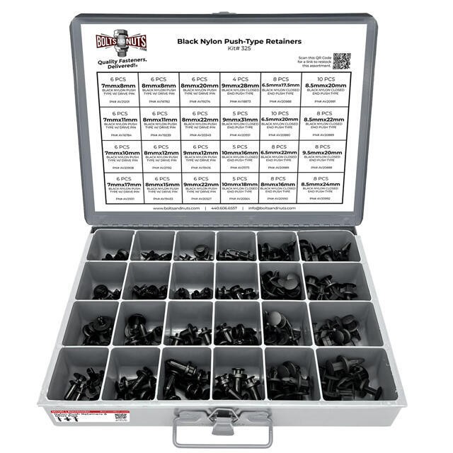 Nylon Push Type Retainers with Drive Pins Assortment – 160 PCS