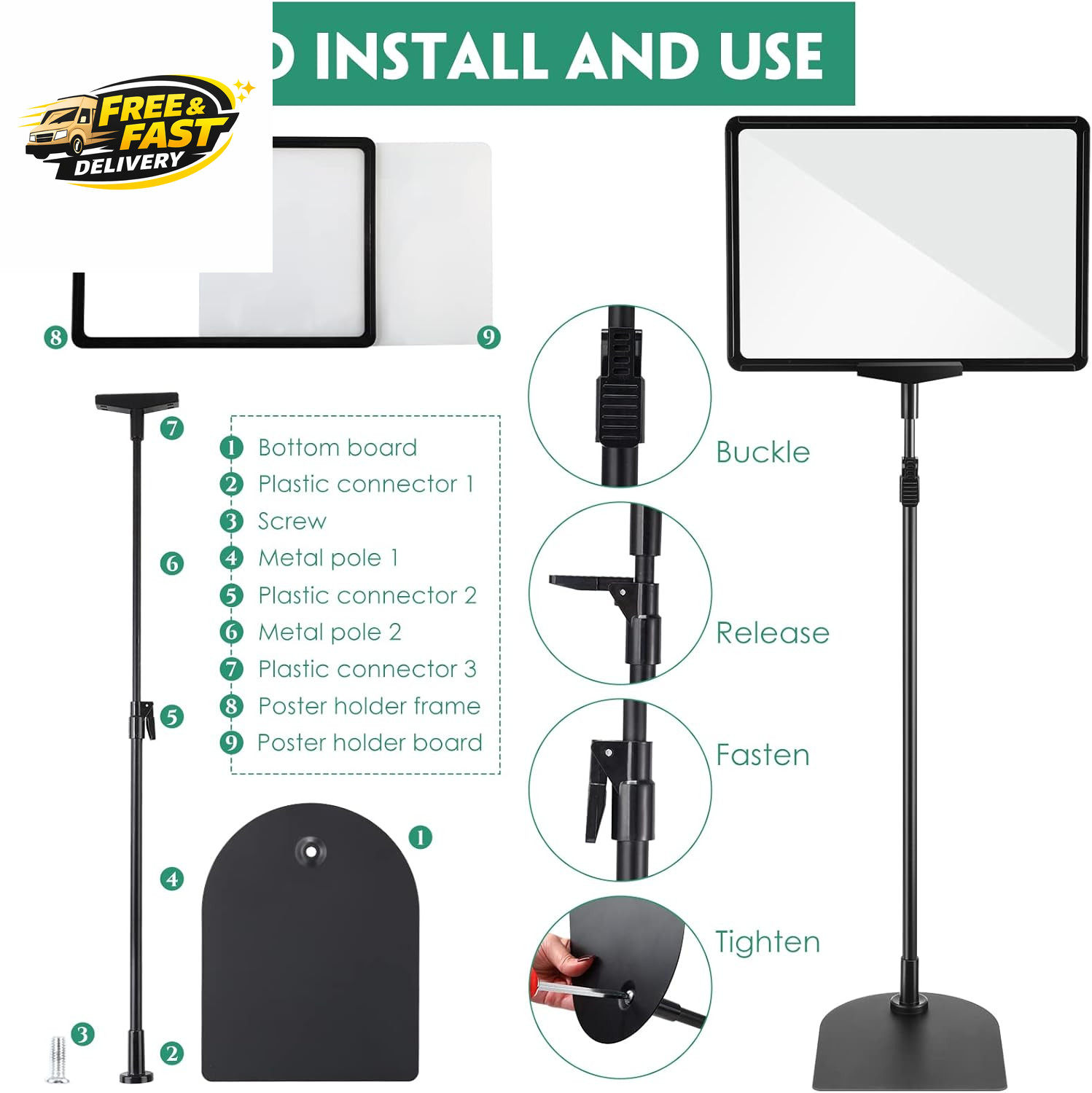 12 Pack Adjustable Poster Stand Holder Floor Standing Display Sign Holder for Ad