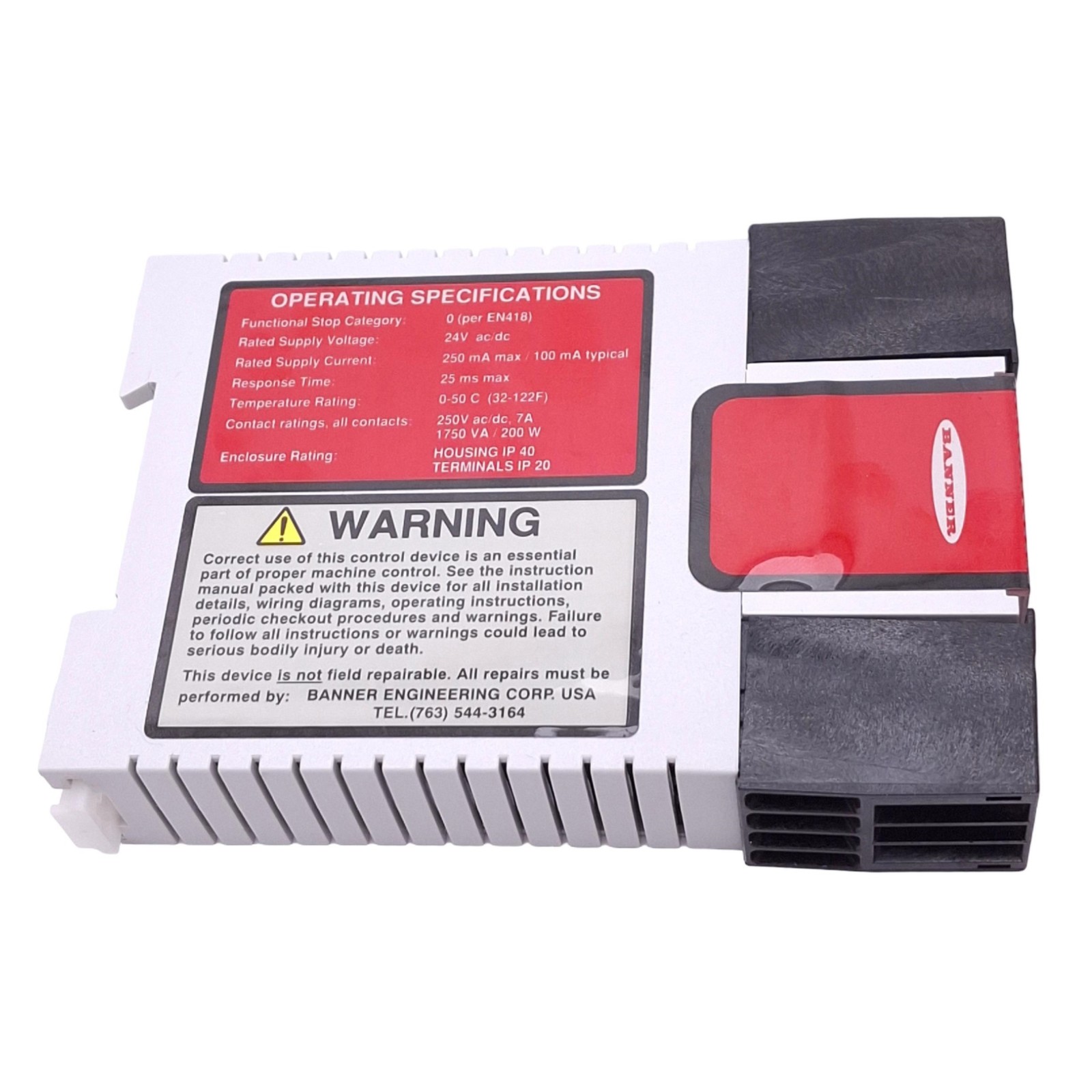 Banner ES-FA-11AA Safety Relay Module, 2-Channel, 1NC Aux, 24VAC/DC Input
