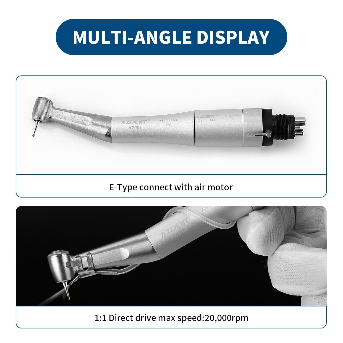 AZDENT Dental Handpiece Slow Low Speed Contra Angle Straight Air Motor 2/4Hole