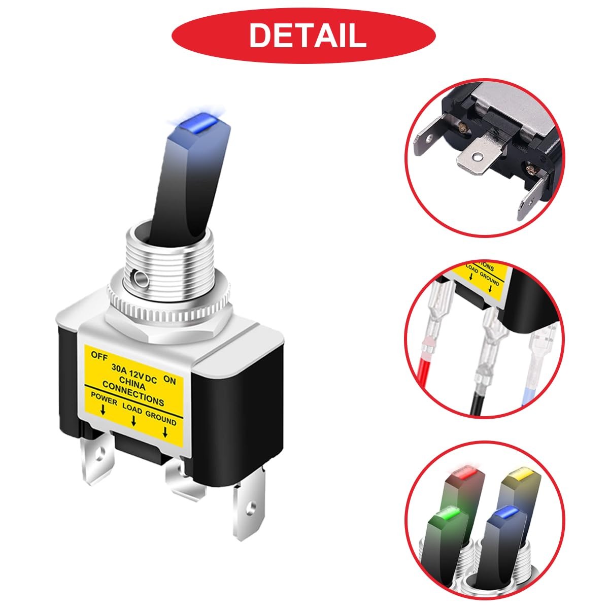 4Pcs Lighted Toggle Switch DC 12V 30A,SPST 3 Pin On Off Blue LED Switch for A…
