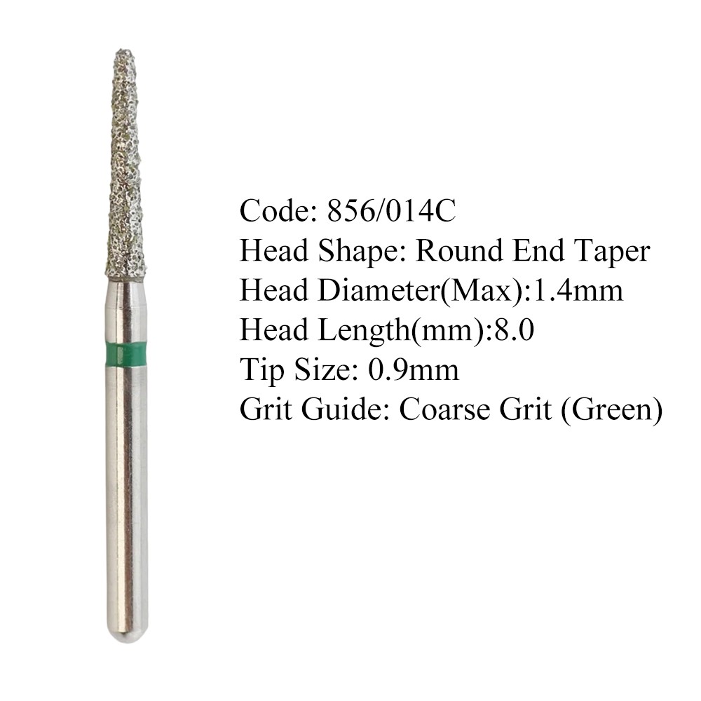 50PC Diamond Burs FG 856/014C Round End Taper High Speed Burr Coarse Grit Green