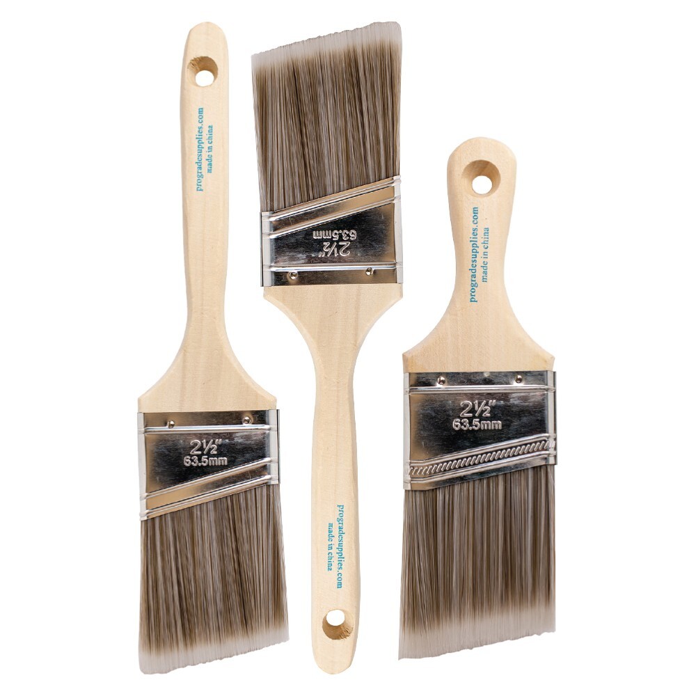 3-Pack – 2.5″ Angle Brushes for All Latex and Oil Paints & Stains