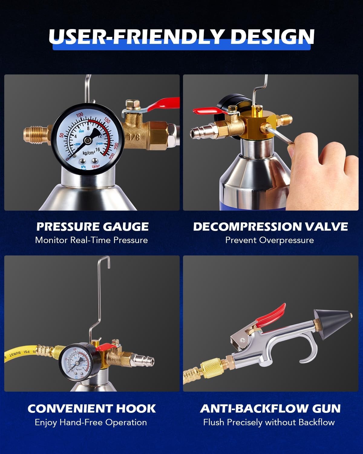 AC Flush Kit HVAC Flush Tool Canister 33.5 oz Stainless Steel Automotive