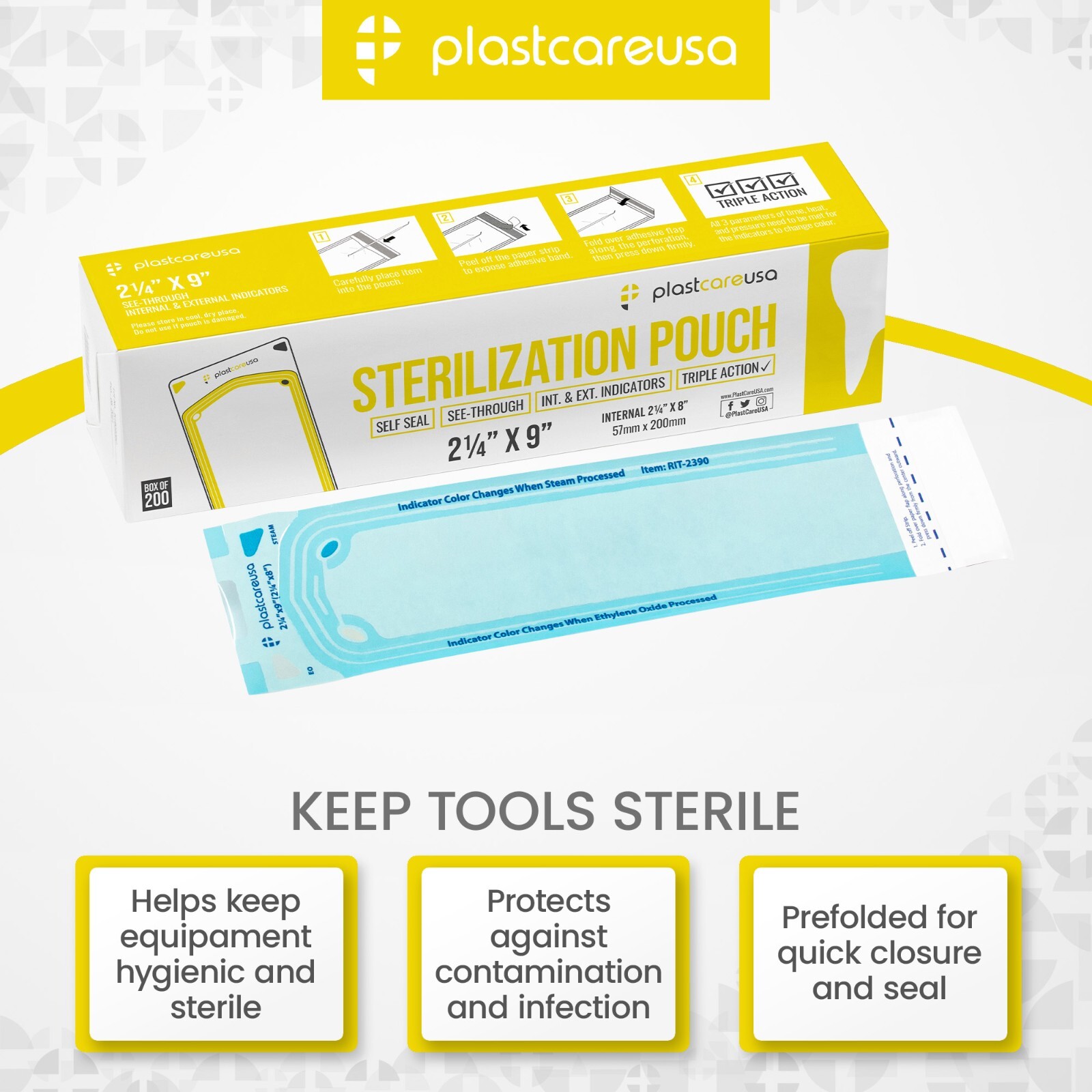 2,000 2.25″ x 8″ Self-Sealing Sterilization Pouches for Autoclave (10 Boxes)