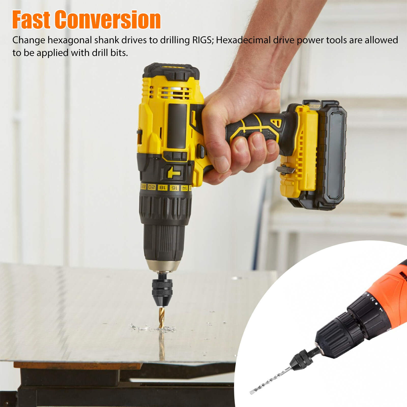 2x 1/4 Inch Hex Shank Keyless Chuck Conversion Drill Bit Adapter
