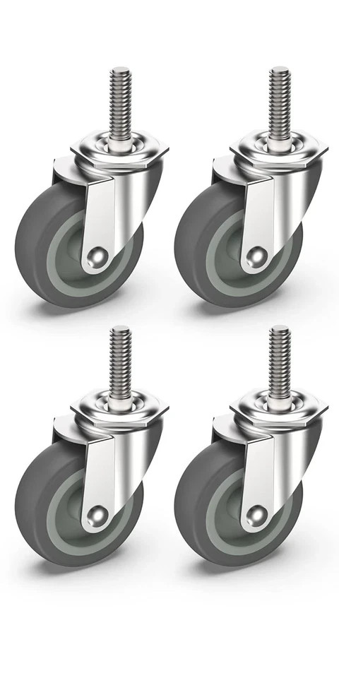 3 Inch Caster Wheels Threaded Stem Casters Set of 4 Heavy Duty Swivel Wheel