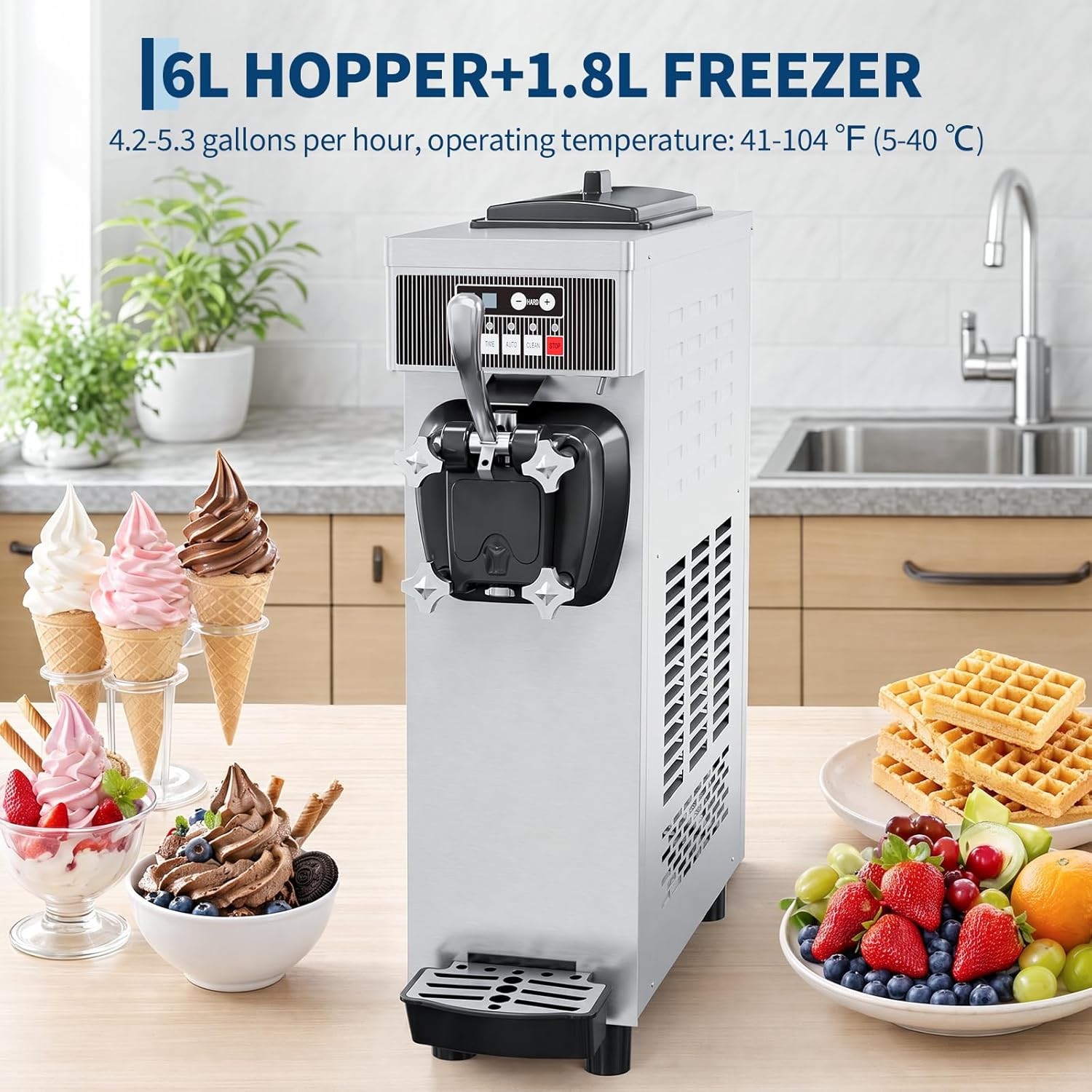 1500W Commercial Ice Cream Machine Countertop Soft Serve Ice Cream Maker