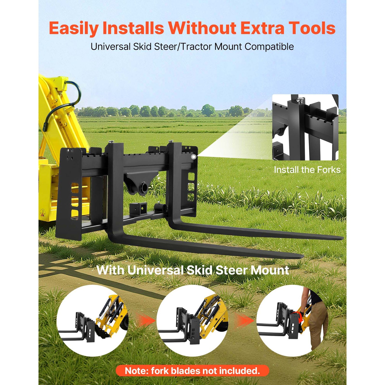 Uimoso 45″ Skid Steer Pallet Frame with Hitch Receiver and Spear Sleeves 4000lbs