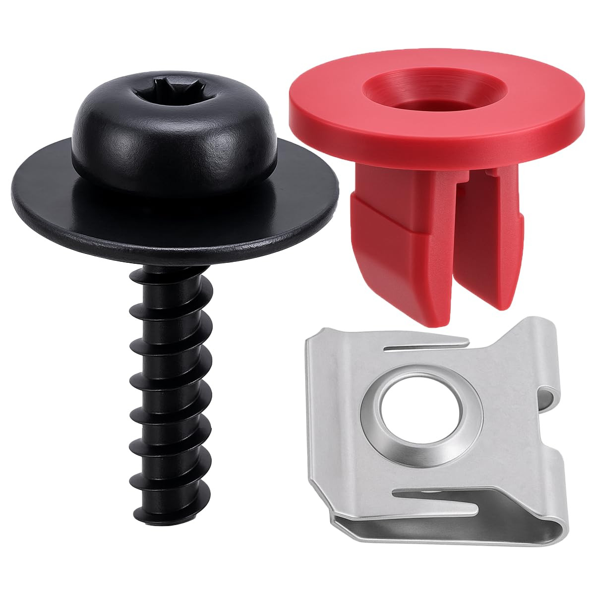 5 Set (15 Pcs) Splash Shield Screw & U Nut Clip Kit – T30 Torx Bolt with Red Nyl