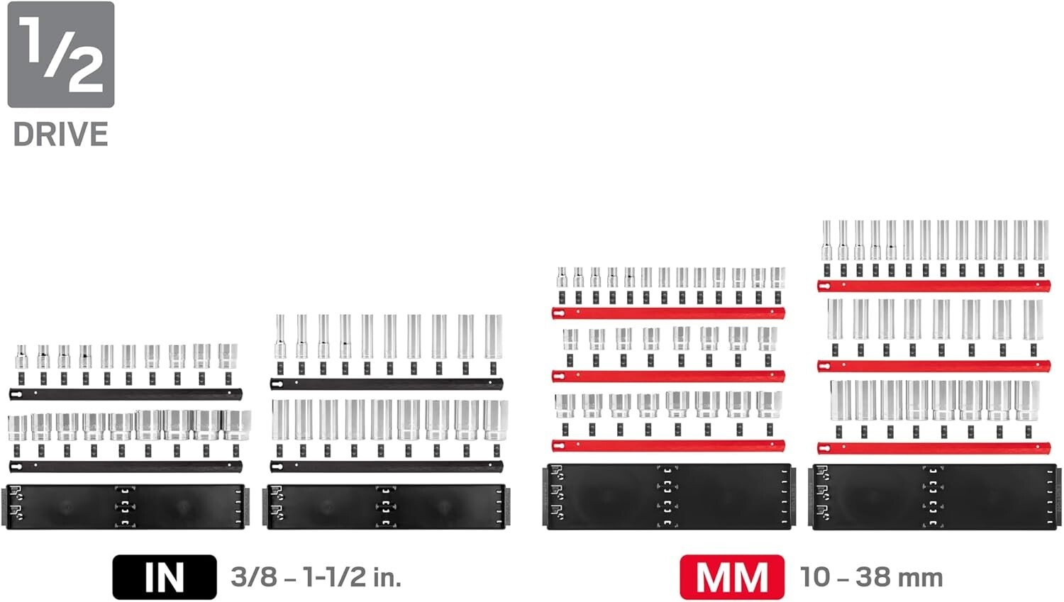 Tekton 1/4, 3/8, 1/2 Inch Drive 6 Point. Socket Set On Rails (214 Pieces)