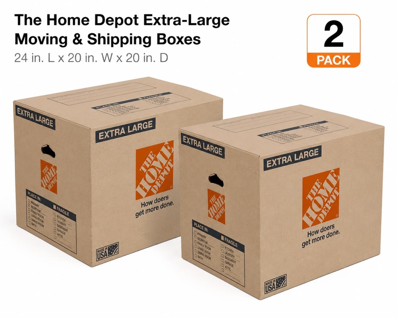 (2-PACK) The Home Depot ( 24 in. L x 20 in. W x 20 in. D ) Extra-Large Moving
