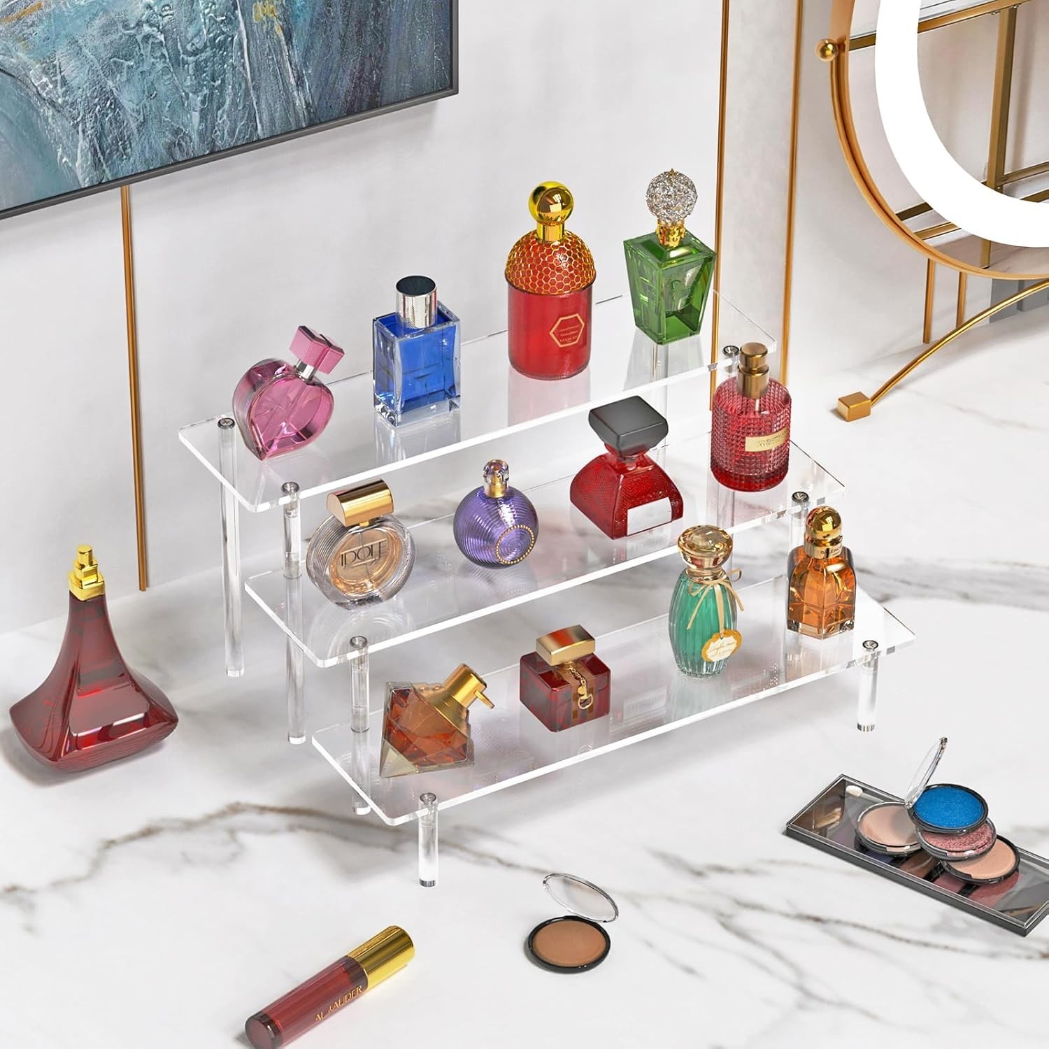 3 Tier Acrylic Display Risers, Large Perfume Organizer 8.5 x 11.8 x 5.9 inches