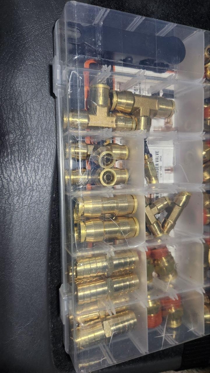 43 PCS Brass DOT Air Brake Line Fittings 1/4″ 3/8″ 1/2″ Push to Connect Fittings