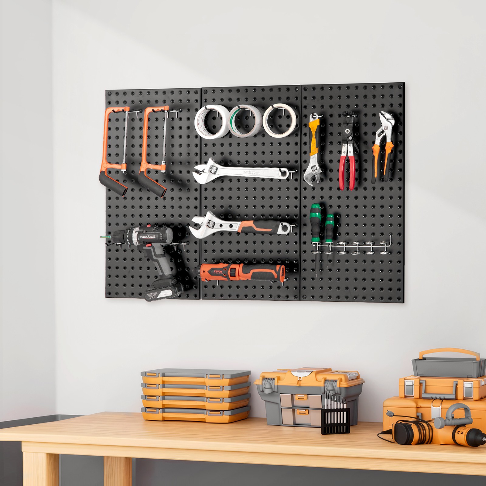 VEVOR Metal Pegboard Panels 3 Pcs 24″ x 12″ Wall Organizer for Garage Tool