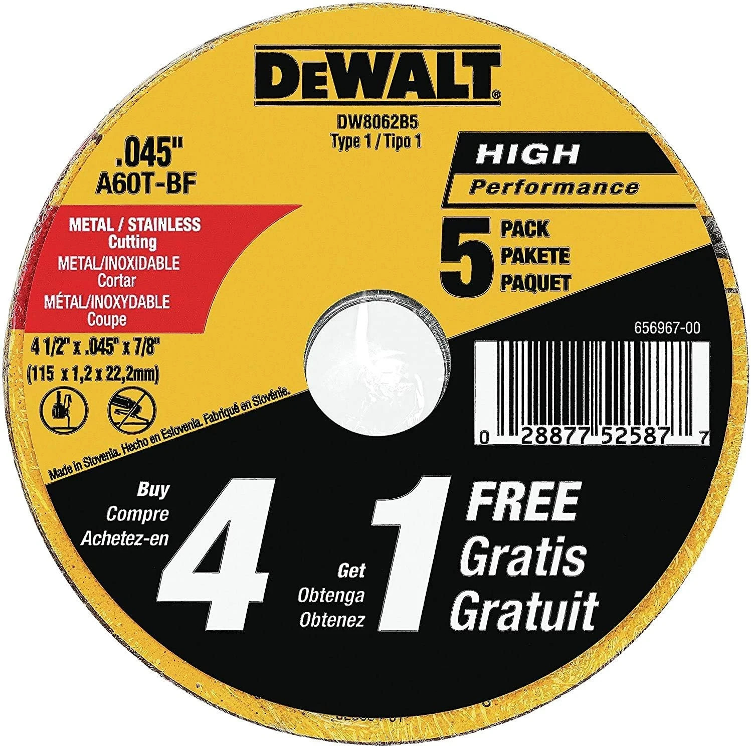 4-1/2 Inch Cut-Off Wheel, Angle Grinder Cutting Disc, General Purpose, 5-Pack
