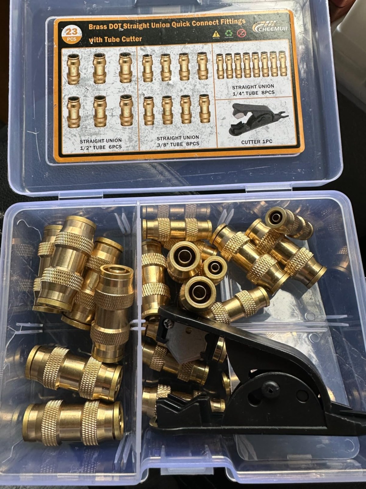 43 PCS Brass DOT Air Brake Line Fittings 1/4″ 3/8″ 1/2″ Push to Connect Fittings