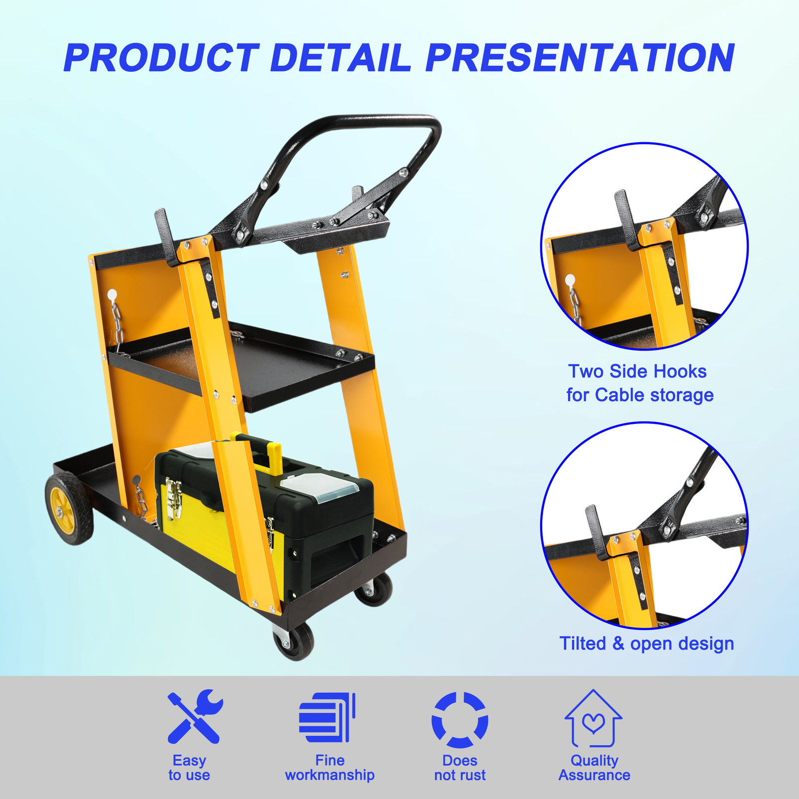 Welding Cart 3 Tiers 200 LBS Welder Welding Cart with 360° Swivel Wheels New