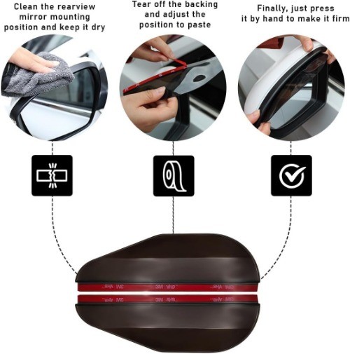 2 PCS Black Side Mirror Rain Guards, Waterproof Visor Eyebrow for Color: Black