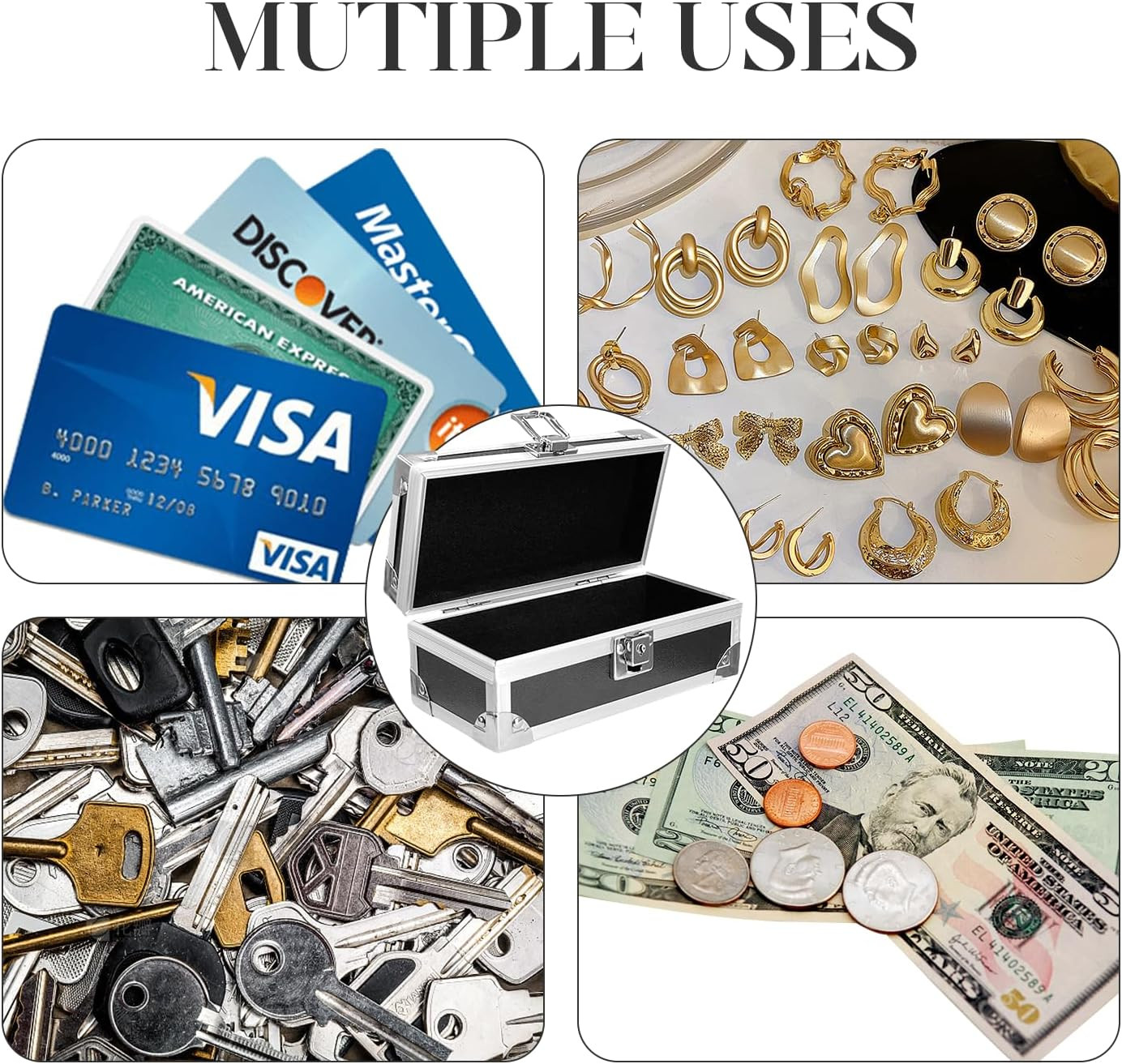 Lockable Cash Box with Key, Aluminium Alloy Money Storage Box & Single-Row Curre