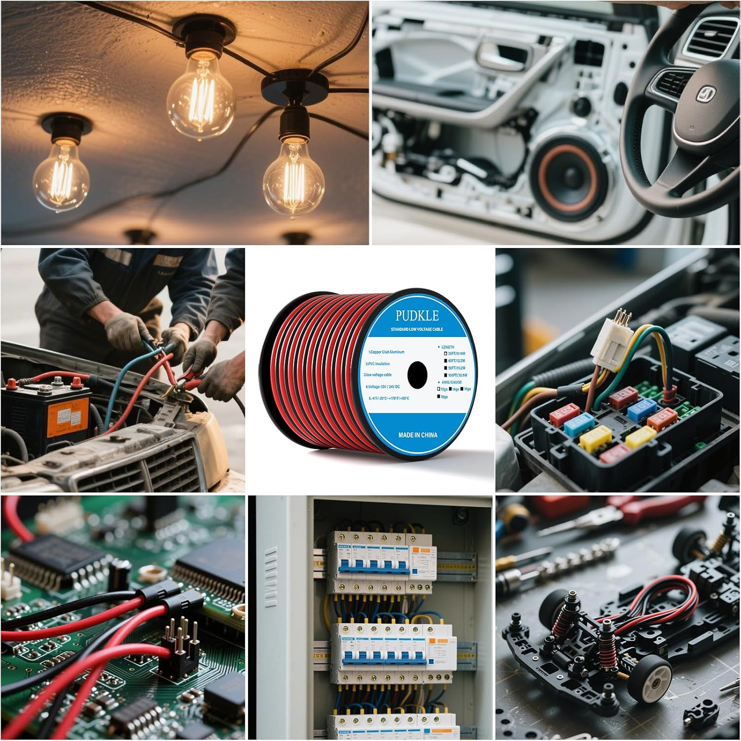 16AWG Copper Clad Aluminum 2 Conductor Wire 100FT Red Black 12V DC Speaker LED