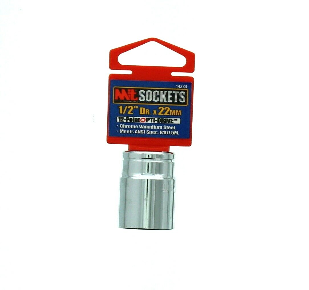 Tekton MIT 1/2 Inch Drive by 22mm Vanadium Steel 12 Point Shallow Socket