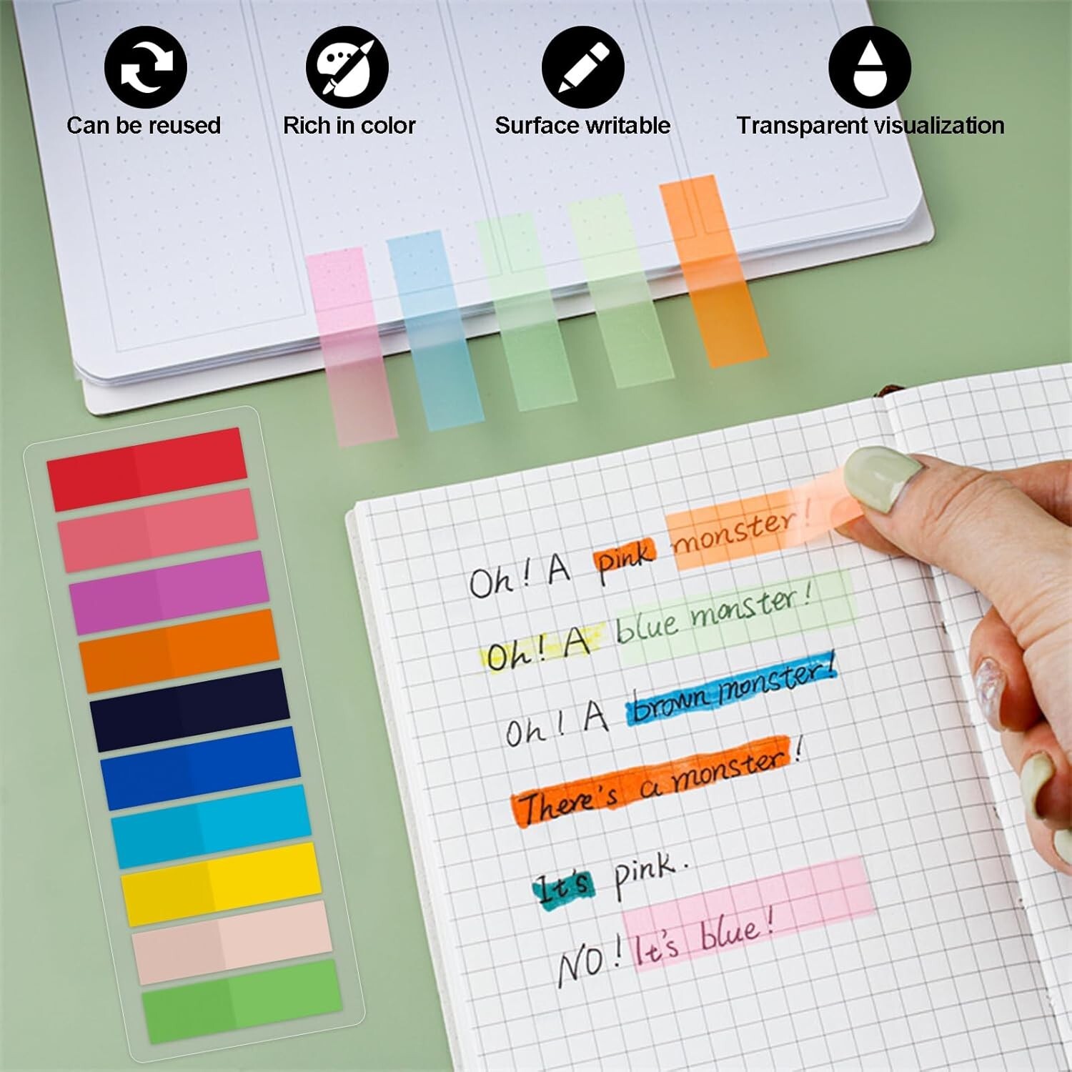 Sticky Tabs 300 Pc or 2400 pcs Book Tabs for Page Markers Transparent Annotation