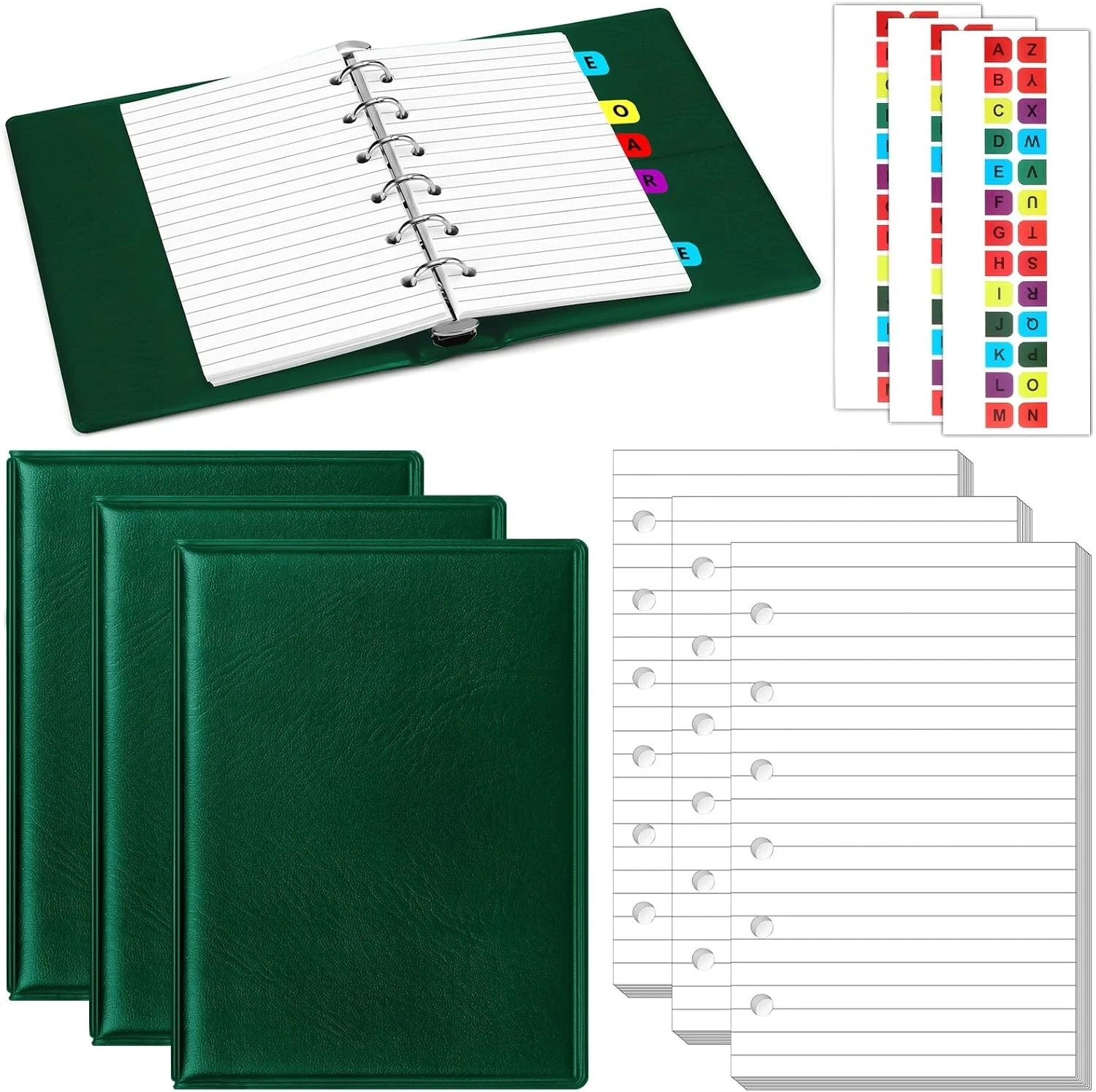 3 Set Mini 6 Ring Binder 3 x 5 inch 300 Lined Paper Refill 78 Alphabet Divide…