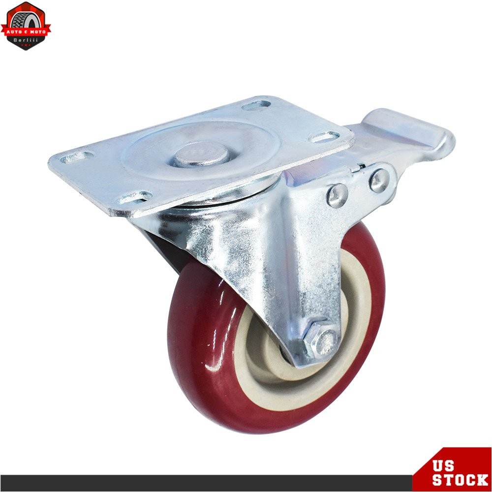 4 × Heavy Duty Caster Set 4″ Wheels All Swivel All Brake Casters Non Skid
