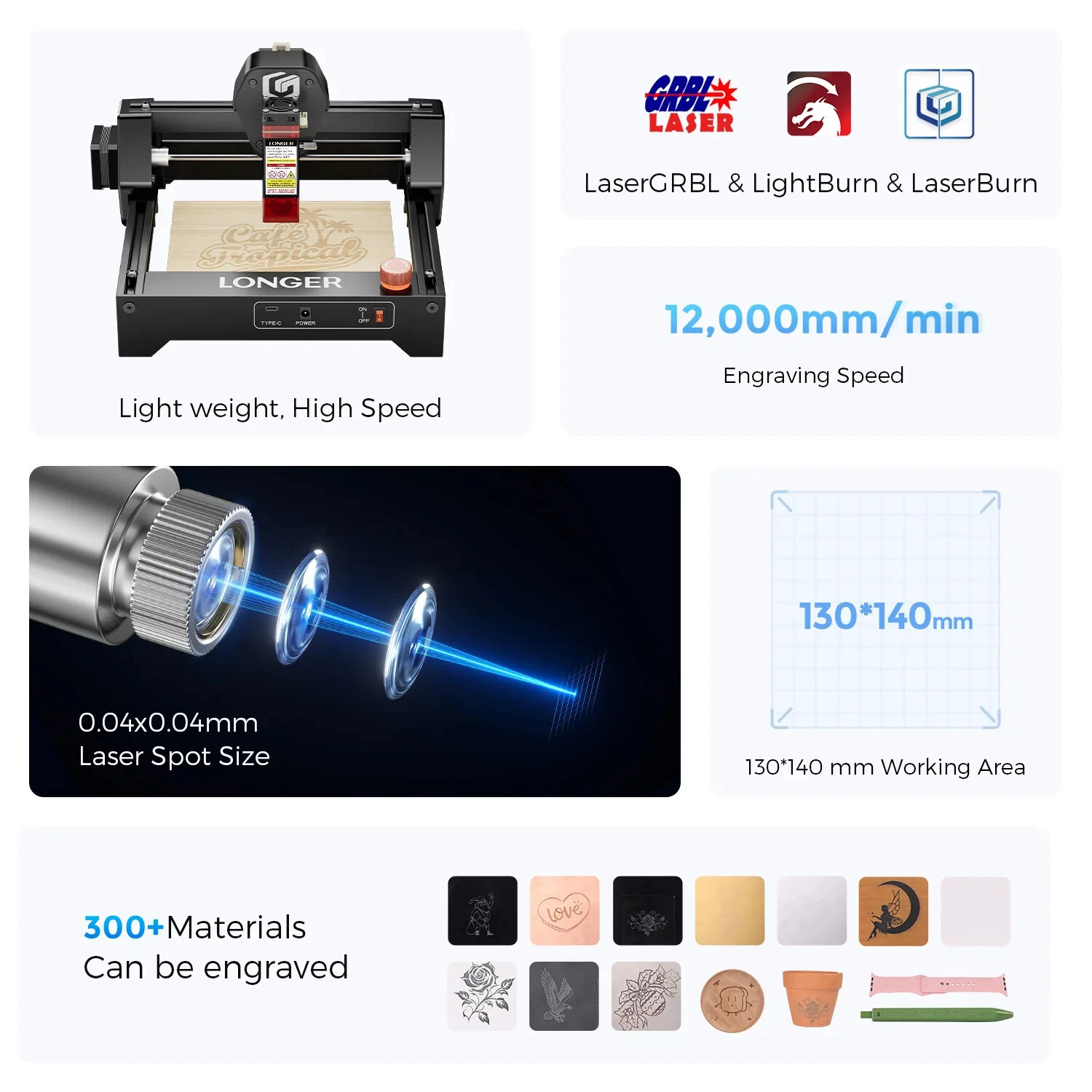 longer RAY5 Mini 3.5W 130×140 mm Work Area Laser Engraving Portable 12000mm/min
