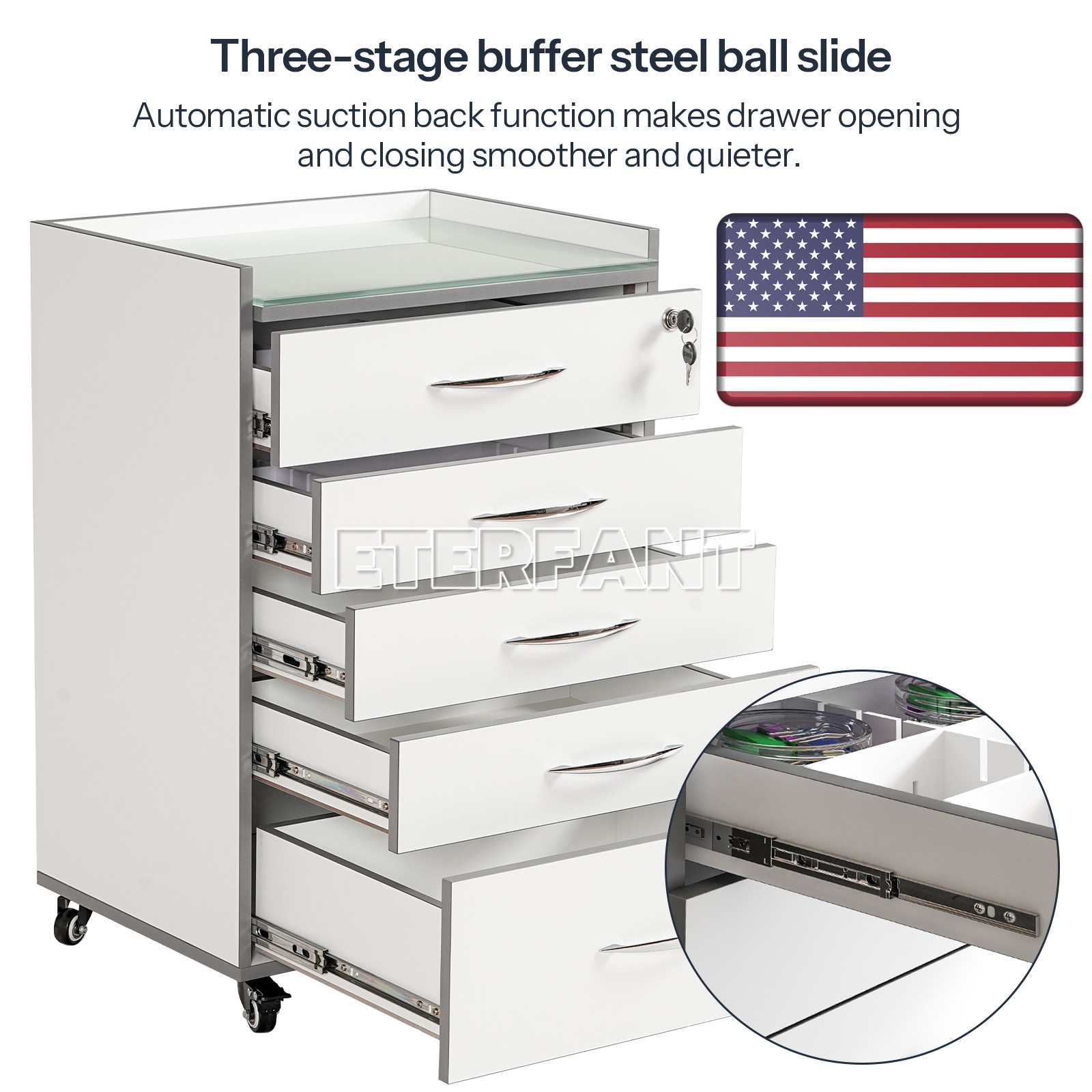 Dental 3 Layer Medical Cart Trolley Tool/5 Drawers Rolling Storage Cart+Socket