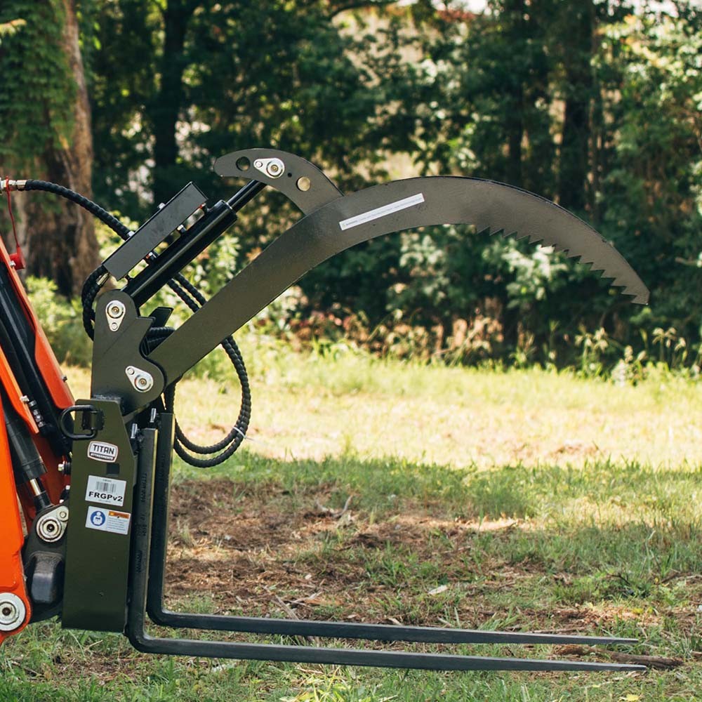 Titan Hydraulic Skid Steer Pallet Fork Grapple Attachment V2, 60in Blades