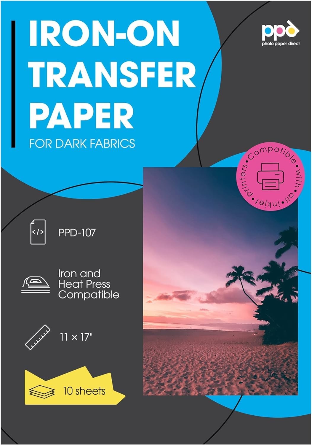 10 Sheets 11×17″ Ironon Heat Transfer Paper Dark Fabrics Inkjet
