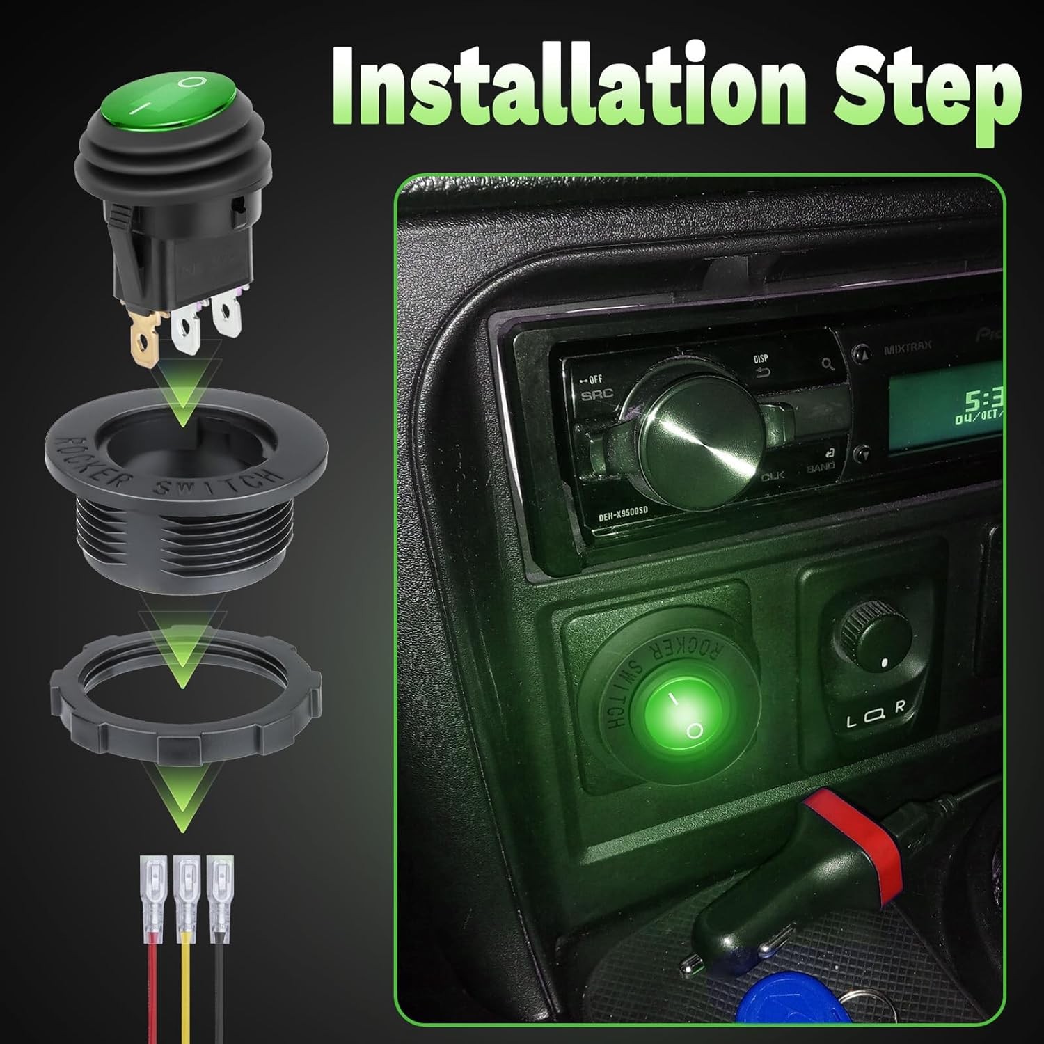 Waterproof LED Rocker Toggle Switch 12V SPST 3 Pin On Off Car M Color: Green-1