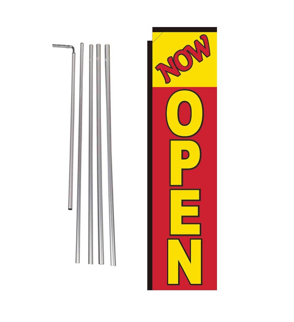 Now Open (ylw/red) 15′ Advertising Rectangle Feather Banner Flag w/ pole+spike