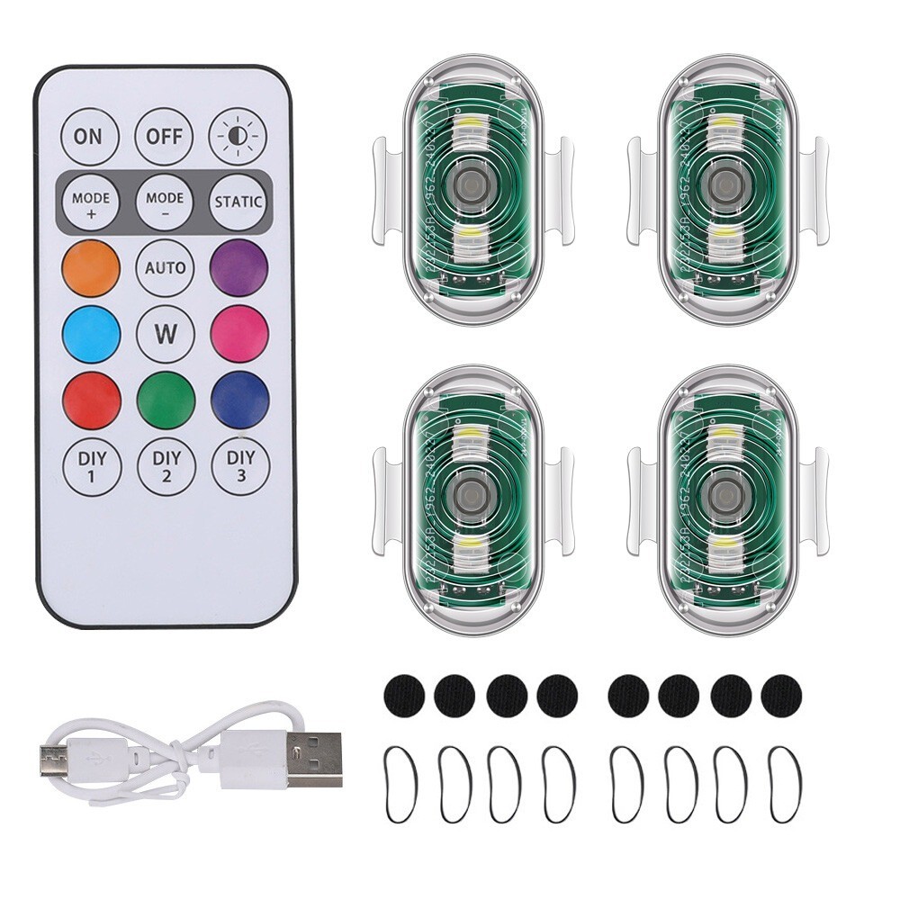 4X Wireless LED Strobe Light 8 Colors Rechargeable Anti-Collision Warning Lights