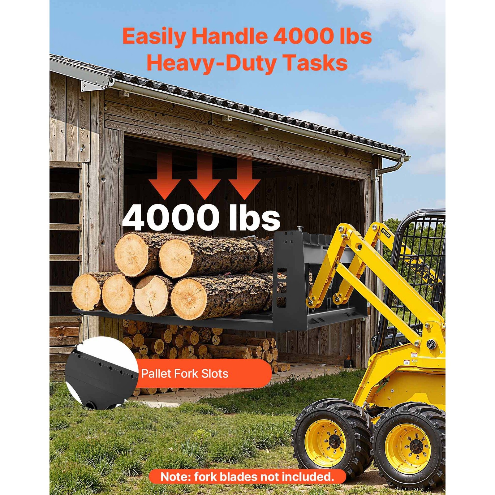 Uimoso 45″ Skid Steer Pallet Frame with Hitch Receiver and Spear Sleeves 4000lbs