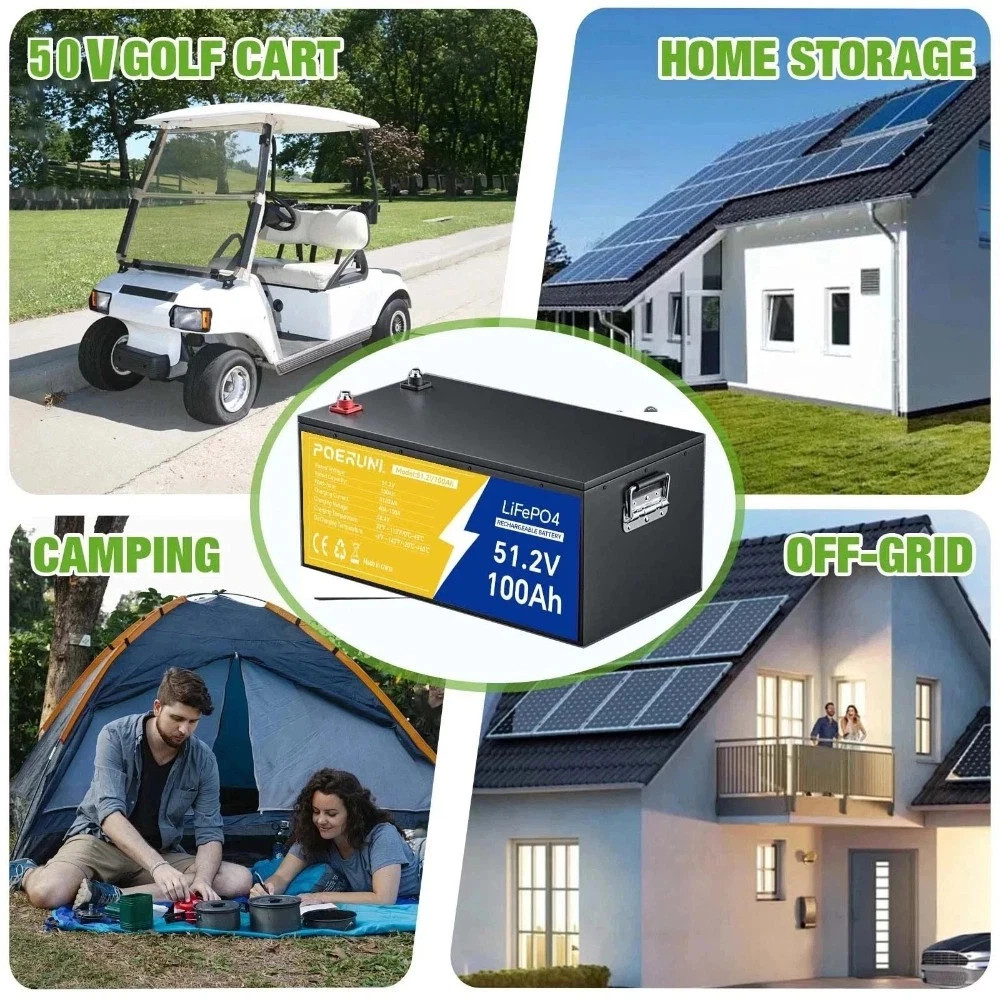 POERUNI 12V 300Ah LiFePO4 Battery 4000+ Deep Cycles 3840Wh 200A BMS for RV Solar